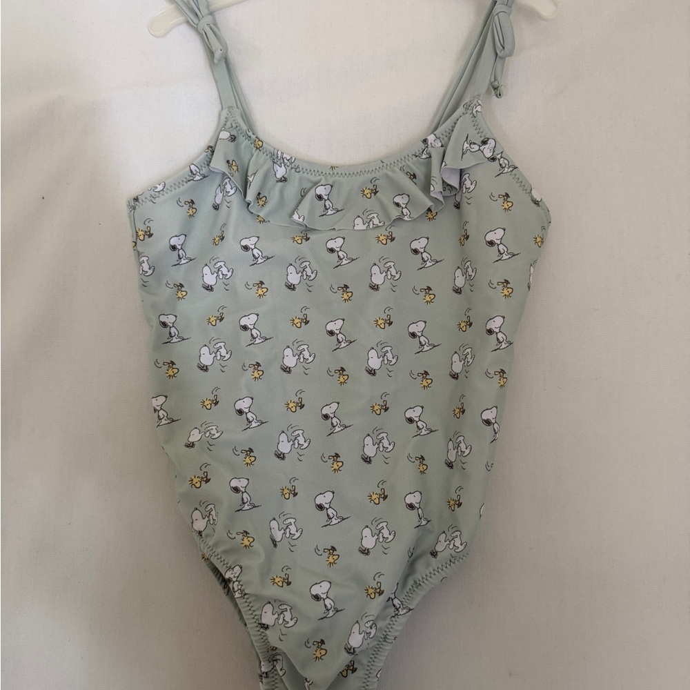 Peanuts Snoopy Woodstock Girls One Piece Swimsuit Size 3 Green